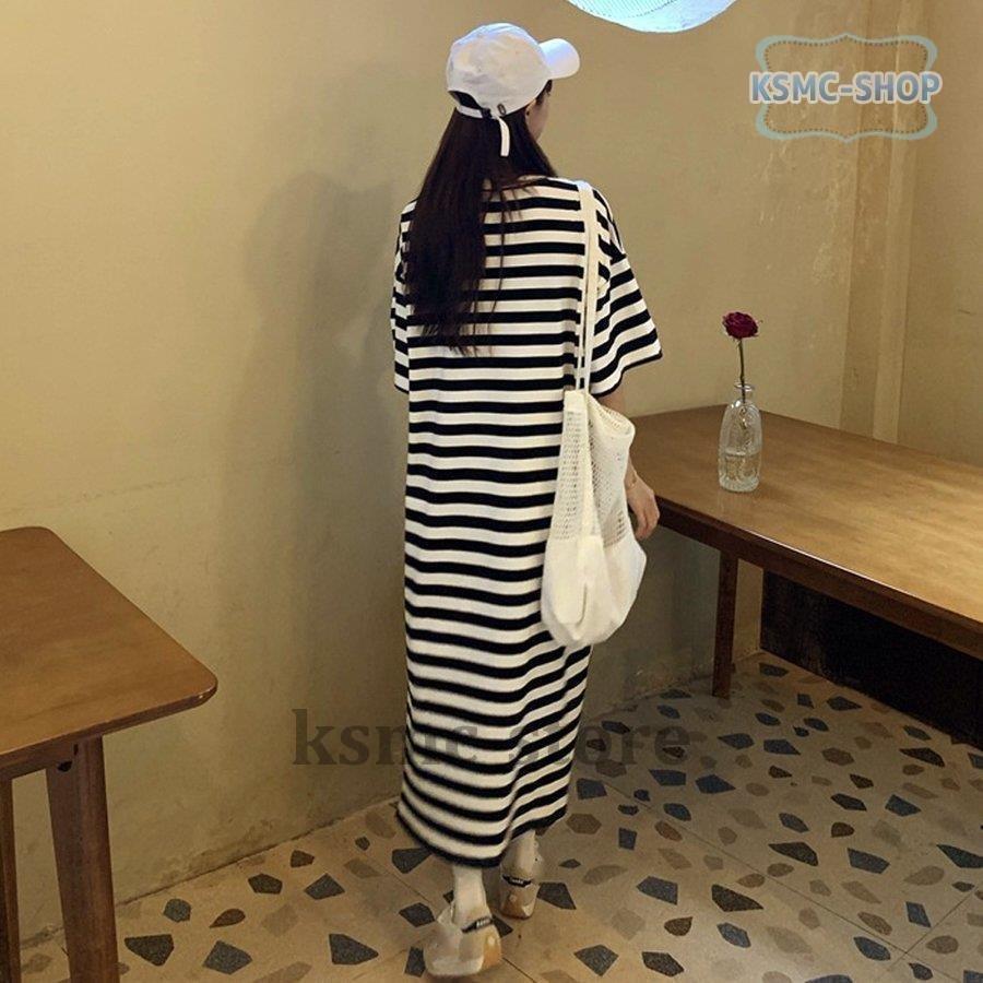 ボーダー柄 Tシャツワンピース 韓国風 若者の大愛商品