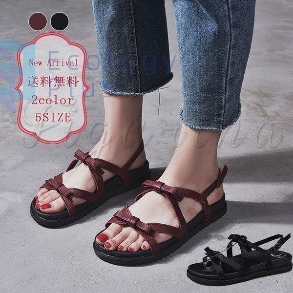 今年人気のブランド品や レディーススポーツサンダルリボンアンクルストラップフラットシューズコンフォート疲れにくい履きやすい靴カジュアル サンダル サイズ ブラック Www Gatorheatandair Com