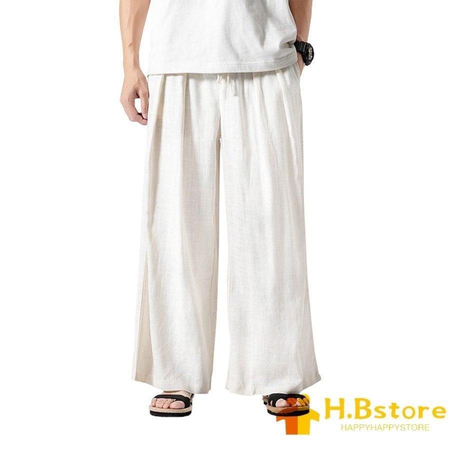 開店記念セール ワイドパンツ メンズ M 白 綿麻 リネン まっすぐ 和式ズボン ロング丈 春秋 無地 男性 大きいサイズ カジュアル Materialworldblog Com