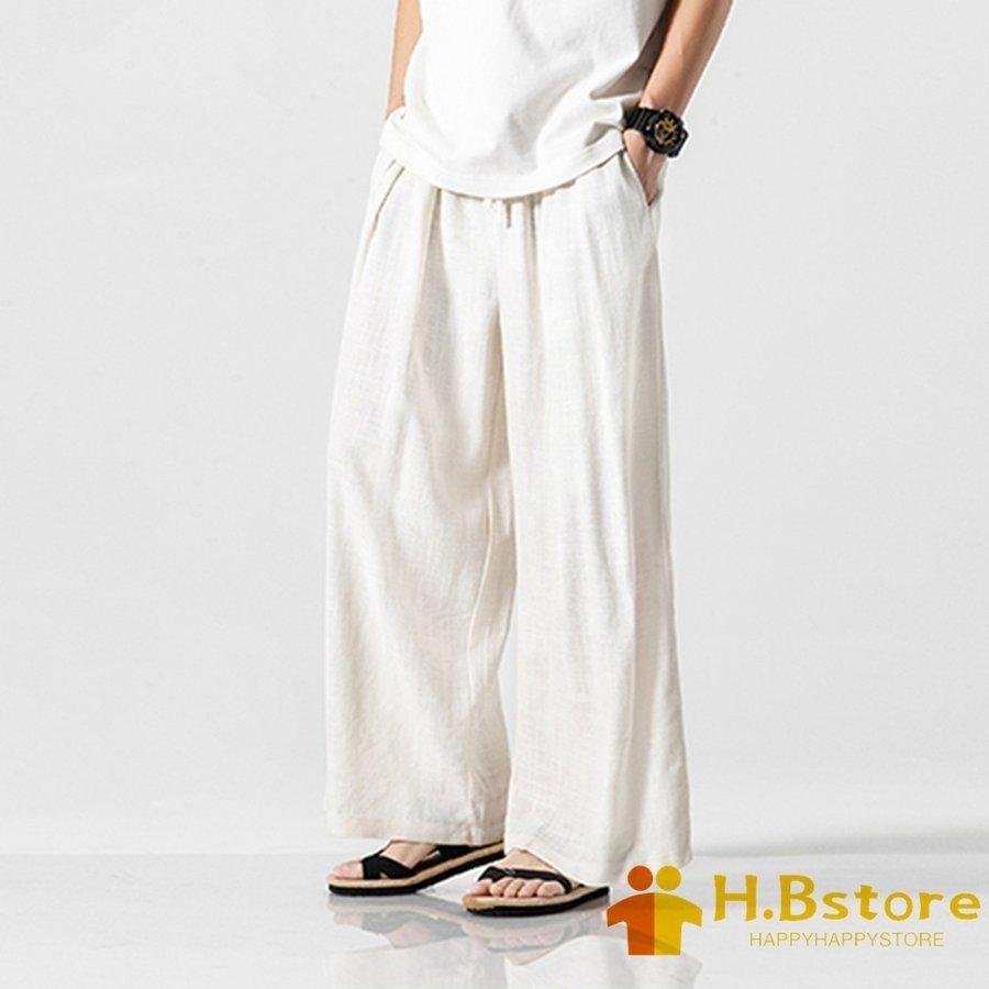 開店記念セール ワイドパンツ メンズ M 白 綿麻 リネン まっすぐ 和式ズボン ロング丈 春秋 無地 男性 大きいサイズ カジュアル Materialworldblog Com