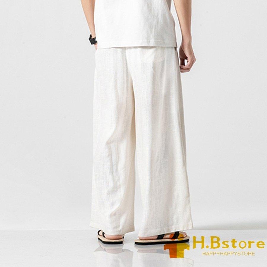 開店記念セール ワイドパンツ メンズ M 白 綿麻 リネン まっすぐ 和式ズボン ロング丈 春秋 無地 男性 大きいサイズ カジュアル Materialworldblog Com