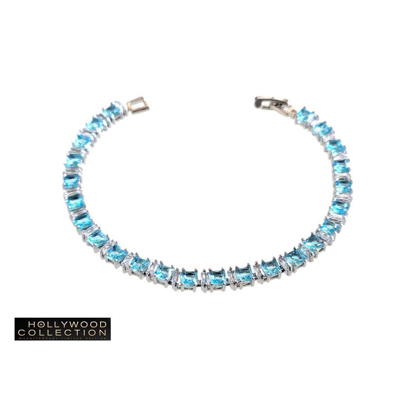 アクアマリン ブルー ブレスレット プリンセスカット CZ テニス