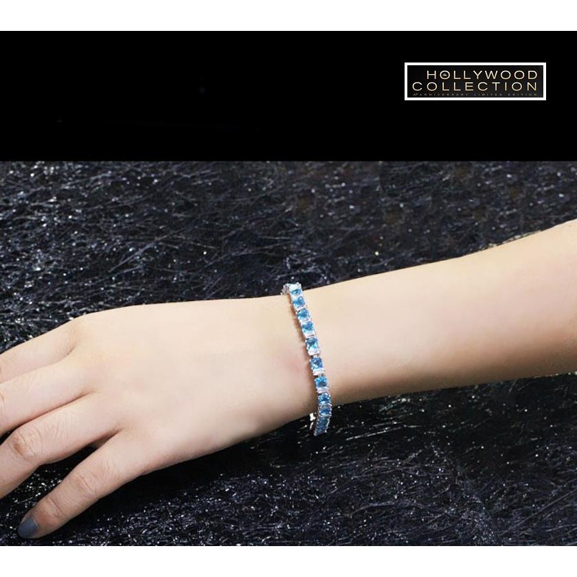 アクアマリン ブルー ブレスレット プリンセスカット CZ テニス 