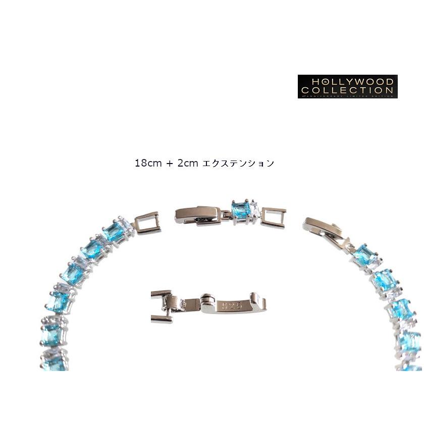 アクアマリン ブルー ブレスレット プリンセスカット CZ テニス 