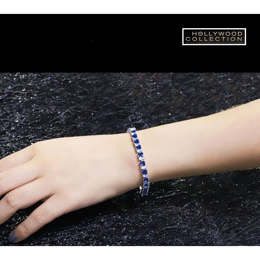 サファイア ブルー ブレスレット プリンセスカット CZ テニス サファイア ブルー ブレスレット プリンセスカット CZ テニス