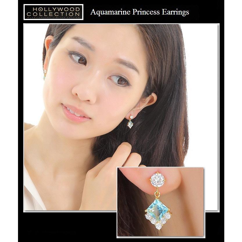 ピアス レディース アクアマリン ブルー 18金 18KGP プリンセス 揺れる