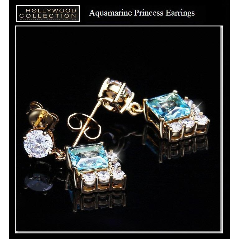 ピアス レディース アクアマリン ブルー 18金 18KGP プリンセス 揺れる