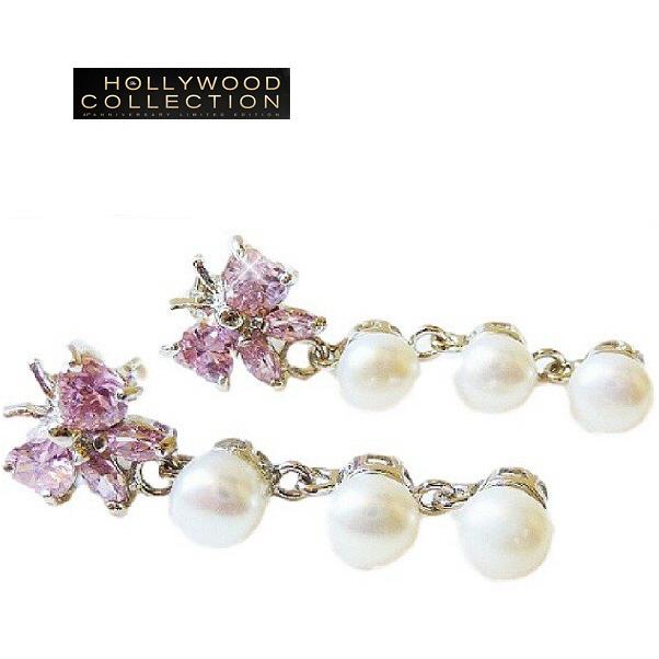 淡水パールピアス 蝶々 揺れるピアス ピンク ダイヤモンド ハリウッド セレブ ジュエリー :ER-PIN055615:Hollywood