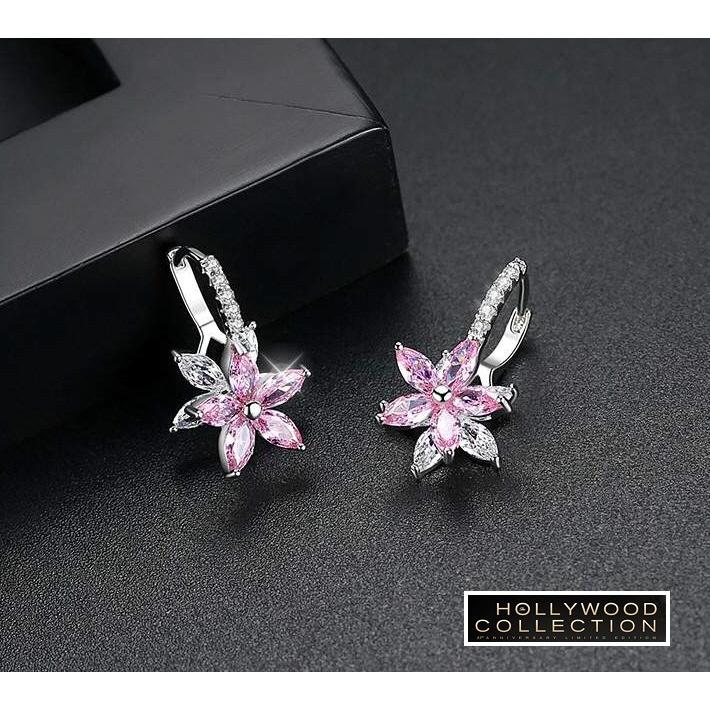 フープピアス レディース 花 フラワー 揺れるピアス ピンク