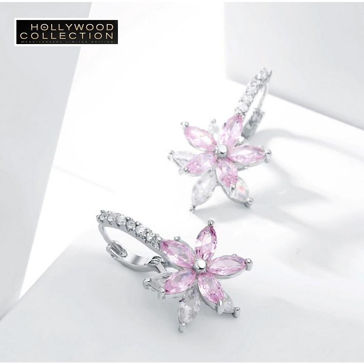 フープピアス レディース 花 フラワー 揺れるピアス ピンク