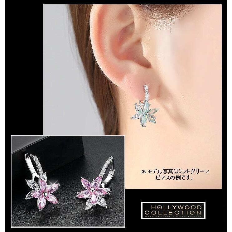 【再販】ピンクダイヤモンドフープピアス/イヤリング フープピアス レディース 花 フラワー 揺れるピアス ピンク