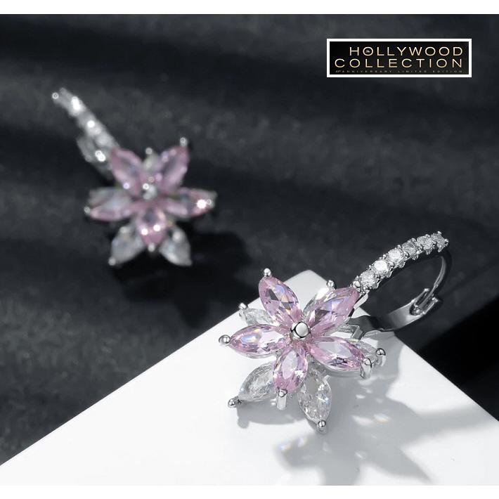 【再販】ピンクダイヤモンドフープピアス/イヤリング フープピアス レディース 花 フラワー 揺れるピアス ピンク