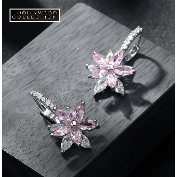 フープピアス レディース 花 フラワー 揺れるピアス ピンク 