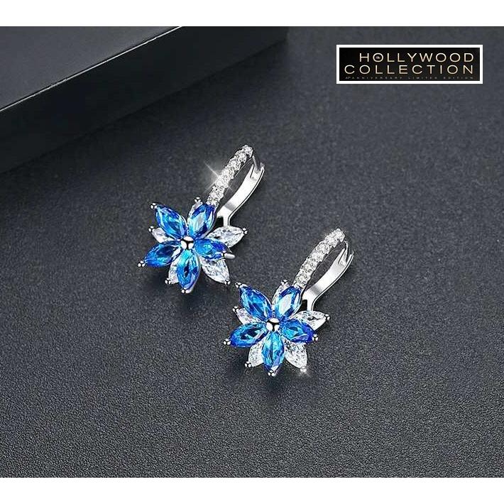 フープピアス レディース 花 フラワー 揺れるピアス サファイア ブルー