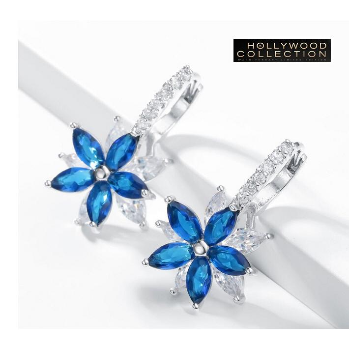 フープピアス レディース 花 フラワー 揺れるピアス サファイア ブルー