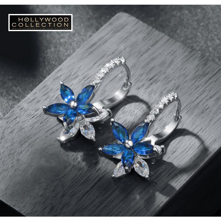 フープピアス レディース 花 フラワー 揺れるピアス サファイア ブルー