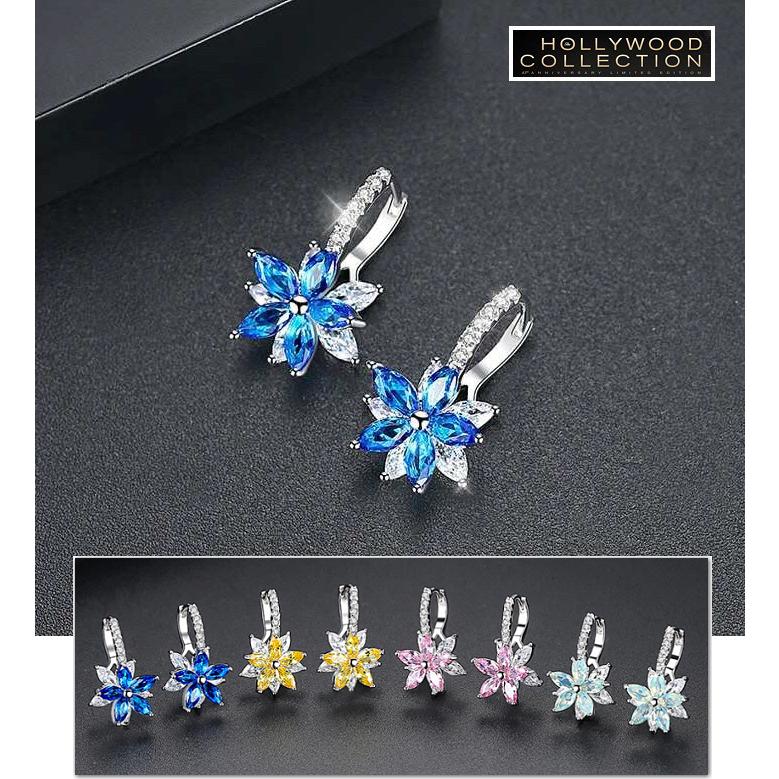フープピアス レディース 花 フラワー 揺れるピアス サファイア ブルー