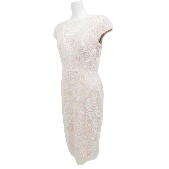 ＴＡＤＡＳＨＩ ＳＨＯＪＩ　リーフレース チュールレイヤード タイトドレス　アイボリー×ピンクベージュ　4　新品同様【中古】_1