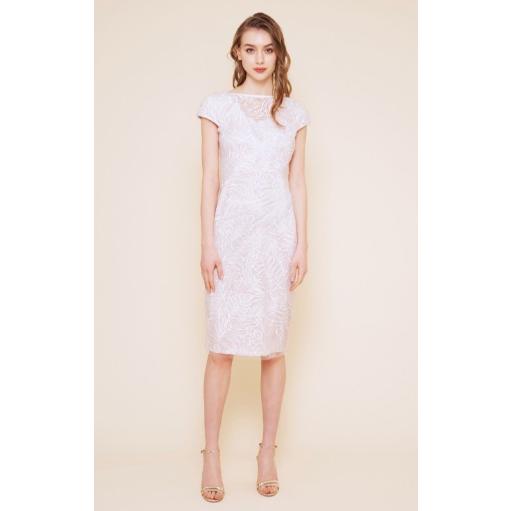 ＴＡＤＡＳＨＩ ＳＨＯＪＩ　リーフレース チュールレイヤード タイトドレス　アイボリー×ピンクベージュ　4　新品同様【中古】_7