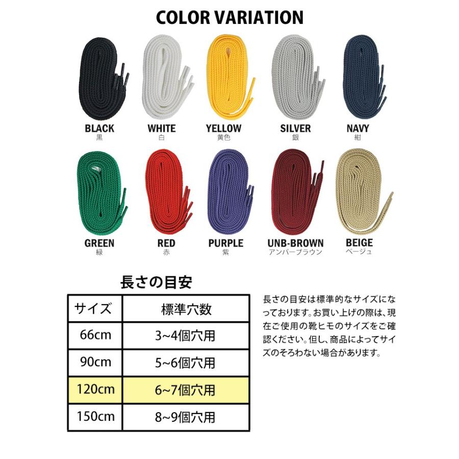 コロンブス スニーカー用 靴紐 シューレース 石目タイプ 120cm レースアップ スニーカー 靴ひも 替えひも 平紐 8mm幅 120｜celeble｜02