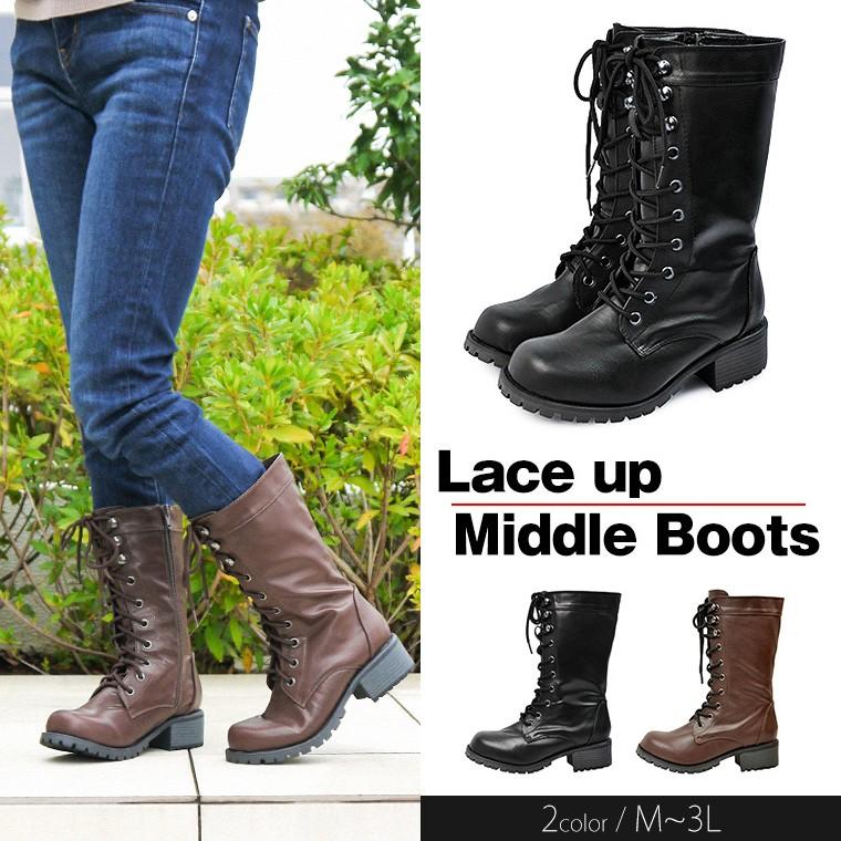 レースアップ ミドル ブーツ ヒール エンジニアブーツ 編み上げ ブーツ レディース 黒 ハロウィン コスプレ ゴスロリ 衣装 ファスナー 5cm 540 9501 H9501 スニーカー ファッション セレブル 通販 Yahoo ショッピング
