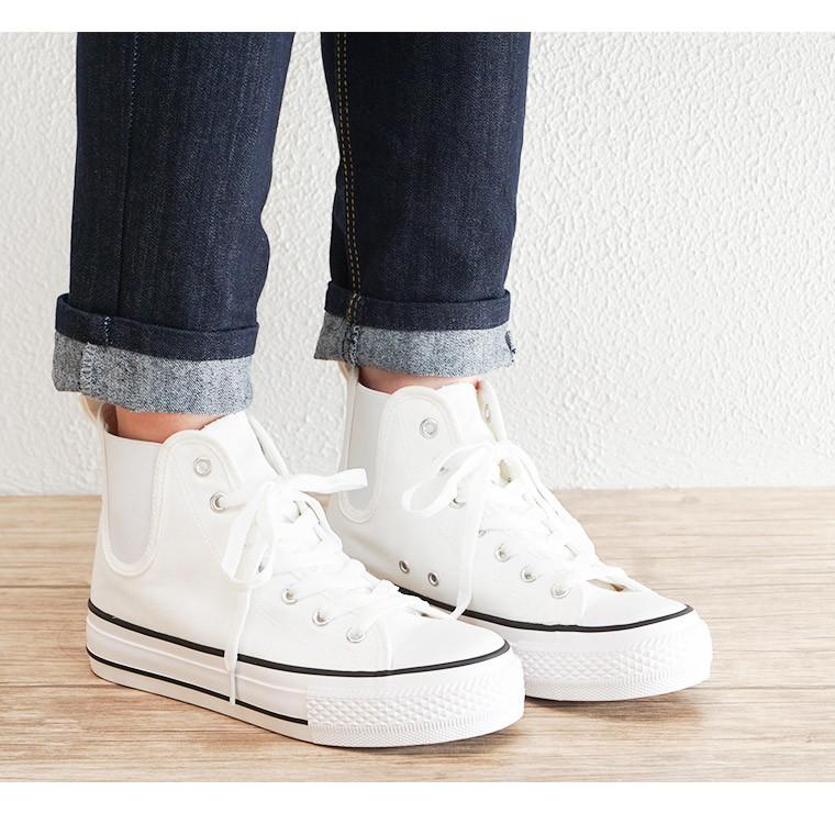 ハイカットスニーカー レディース 厚底 白 サイドゴア キャンバス ジュニア シューズ 靴 歩きやすい シンプル 無地 ブラック 黒 ホワイト グレー Tk スニーカー ファッション セレブル 通販 Yahoo ショッピング