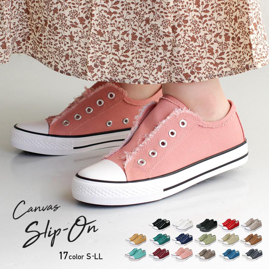スリッポン レディース スニーカー 紐なし キャンバス シューズ 履き