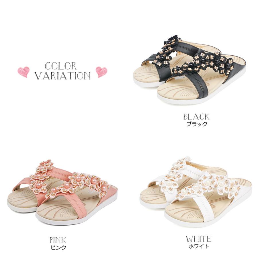 ミュール サンダル ビーチサンダル 女の子 キッズ ぺたんこ キラキラ リゾート かわいい ビジュー パールストーン フラワーストラップ 花 夏 白 黒 子供靴 旅行 Tkh スニーカー ファッション セレブル 通販 Yahoo ショッピング