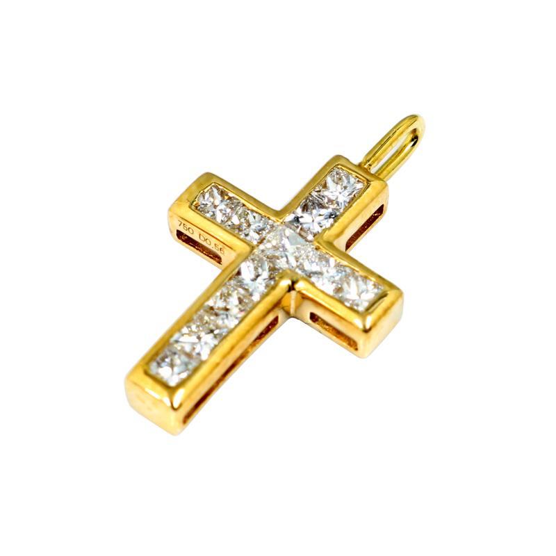 K18 ダイヤモンド クロスペンダント 1.00ct 18金 イエローゴールド 