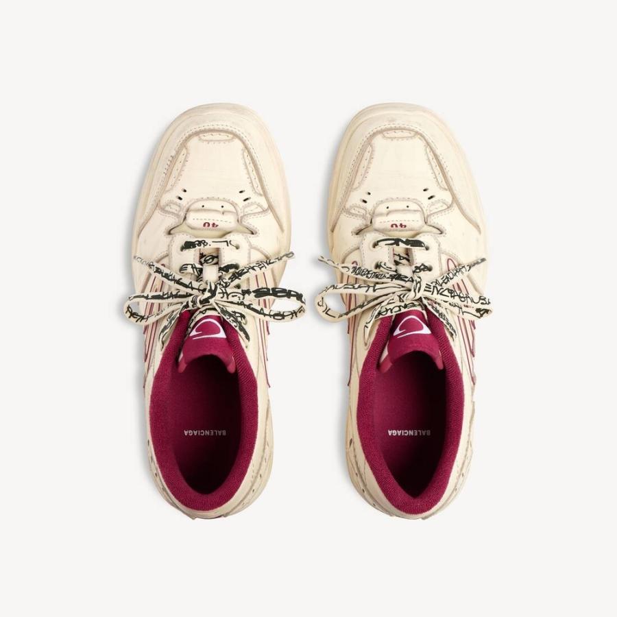 バレンシアガ BALENCIAGA メンズ HAMPTONS ミディアム WORN-OUT スニーカー【オフホワイト/レッド 】【送料無料】【正規品】の画像