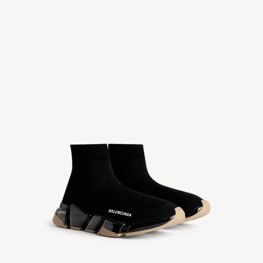 バレンシアガ BALENCIAGA メンズ SPEED 2.0 FULL CLEAR SOLE リサイクルニット スニーカー【ブラック/ベージュ 】【送料無料】【正規品】の画像
