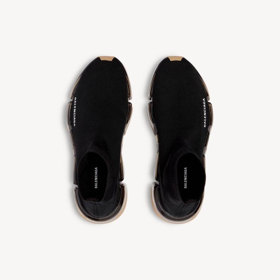 バレンシアガ BALENCIAGA メンズ SPEED 2.0 FULL CLEAR SOLE リサイクルニット スニーカー【ブラック/ベージュ 】【送料無料】【正規品】の画像