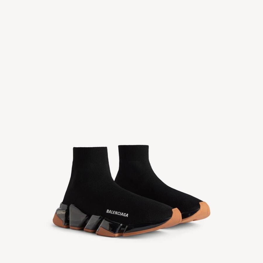 バレンシアガ BALENCIAGA メンズ SPEED 2.0 FULL CLEAR SOLE リサイクルニット スニーカー【ブラック/タンジェリン 】【送料無料】【正規品】の画像