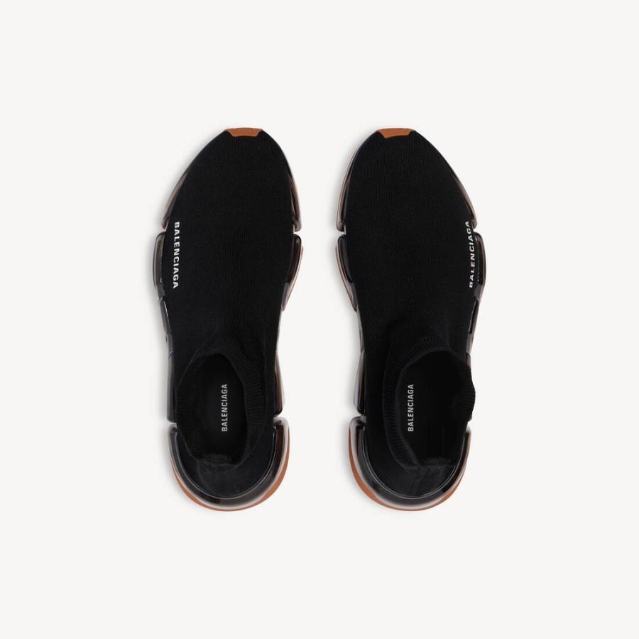 バレンシアガ BALENCIAGA メンズ SPEED 2.0 FULL CLEAR SOLE リサイクルニット スニーカー【ブラック/タンジェリン 】【送料無料】【正規品】の画像