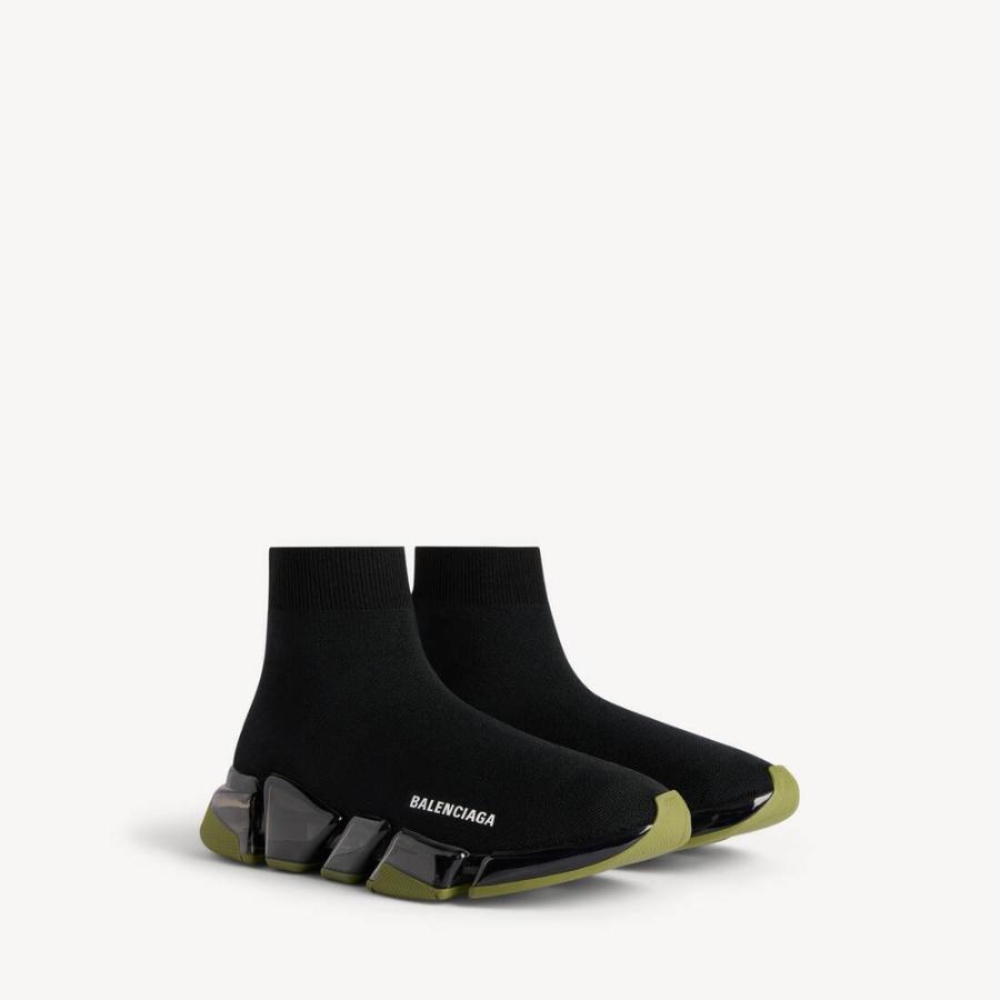 バレンシアガ BALENCIAGA メンズ SPEED 2.0 FULL CLEAR SOLE リサイクルニット スニーカー【ブラック/カーキ 】【送料無料】【正規品】の画像