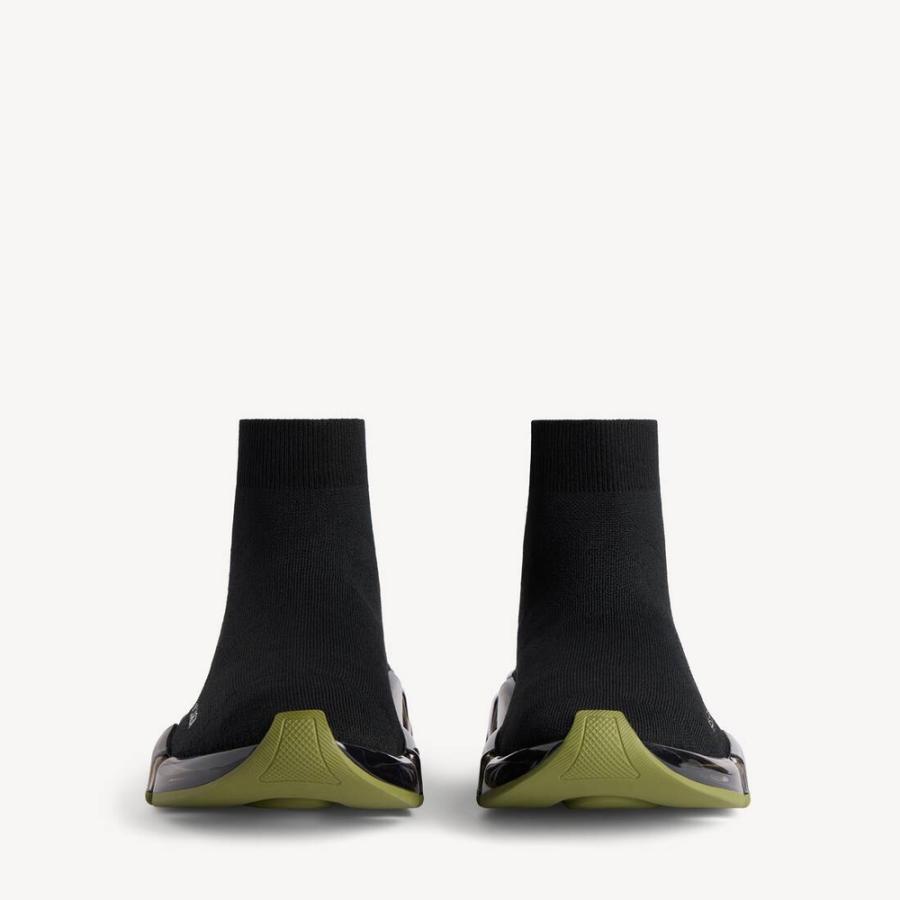 バレンシアガ BALENCIAGA メンズ SPEED 2.0 FULL CLEAR SOLE リサイクルニット スニーカー【ブラック/カーキ 】【送料無料】【正規品】の画像