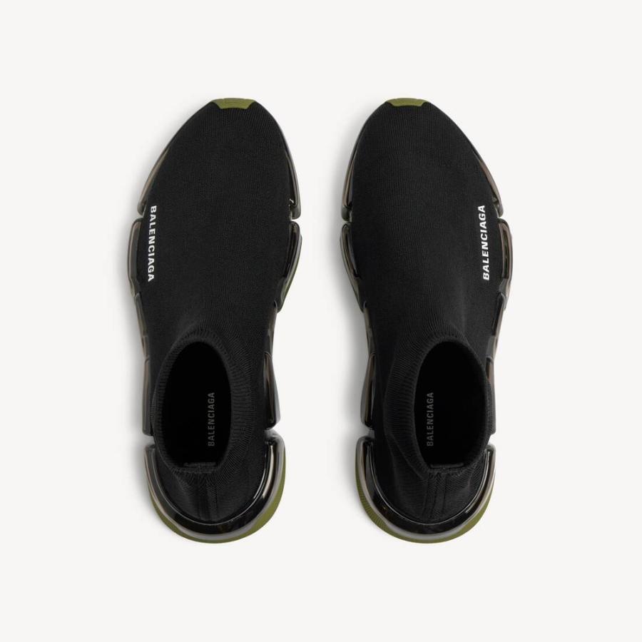 バレンシアガ BALENCIAGA メンズ SPEED 2.0 FULL CLEAR SOLE リサイクルニット スニーカー【ブラック/カーキ 】【送料無料】【正規品】の画像