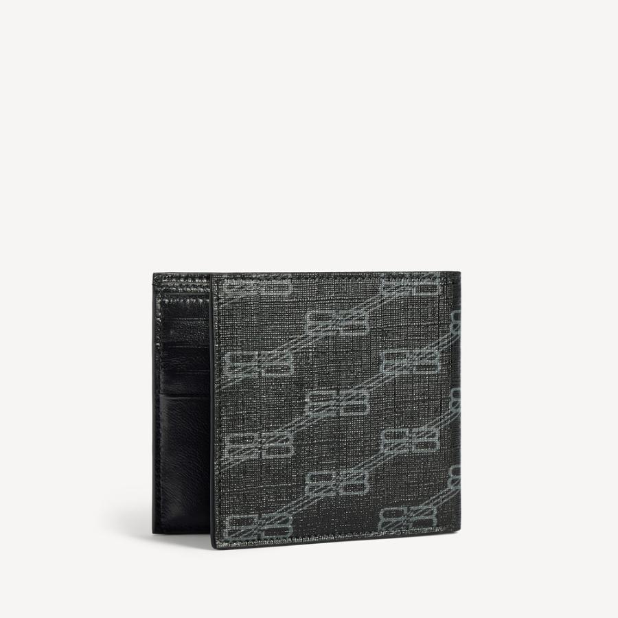 バレンシアガ BALENCIAGA メンズ SIGNATURE スクエア FOLDEDウォレット 財布 コーティングキャンバス【ブラック/グレー 】【送料無料】【正規品】の画像