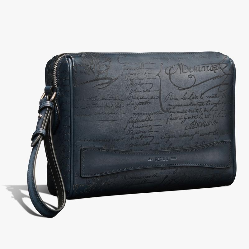 Berluti（ベルルッティ） ローズウッド スクリットレザー ポーチ【blu