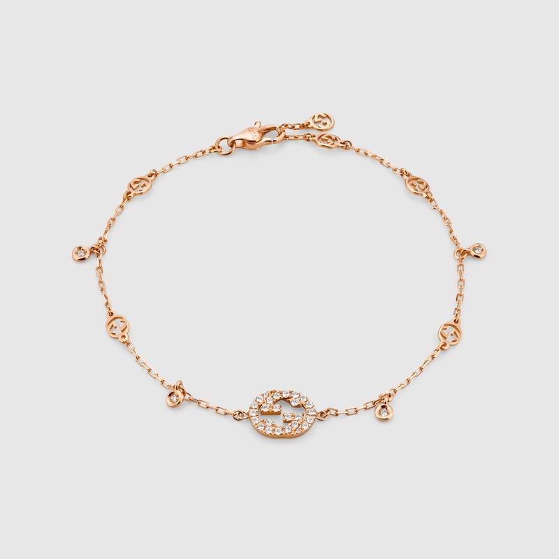 美品 グッチ パール ブレスレット ラインストーン ビー 金 GUCCI（グッチ） レディース インターロッキング ダイヤモンド