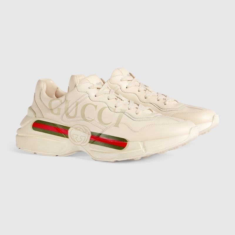 【美品】グッチ ライトン スニーカー プリントロゴ メンズ レザー 白 28.5 GUCCI（グッチ） メンズ ライトンロゴ レザー スニーカー【 - 】【送料