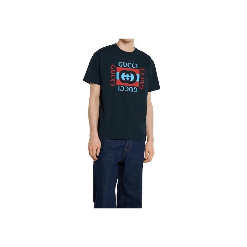 グッチ GUCCI メンズ コットンジャージー プリント Tシャツ【ネイビー 】【送料無料】【正規品】の画像