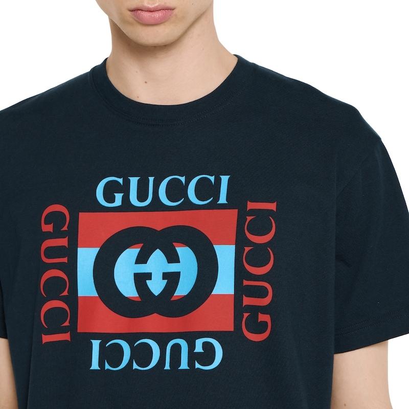 グッチ GUCCI メンズ コットンジャージー プリント Tシャツ【ネイビー 】【送料無料】【正規品】の画像