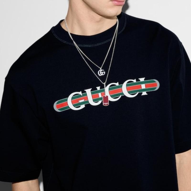 GUCCI（グッチ） メンズ プリント コットンジャージー Tシャツ【ダーク