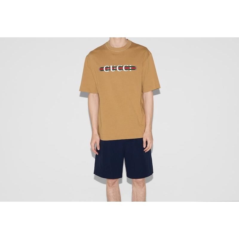 グッチ GUCCI メンズ プリント コットンジャージー Tシャツ【キャメル 】【送料無料】【正規品】の画像