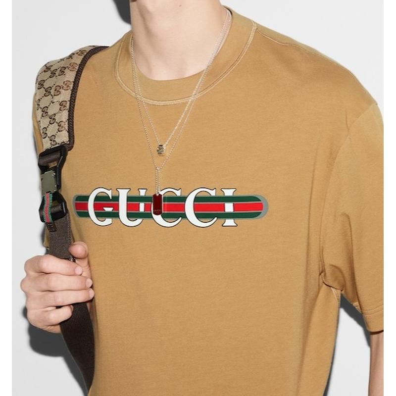 グッチ GUCCI メンズ プリント コットンジャージー Tシャツ【キャメル 】【送料無料】【正規品】の画像