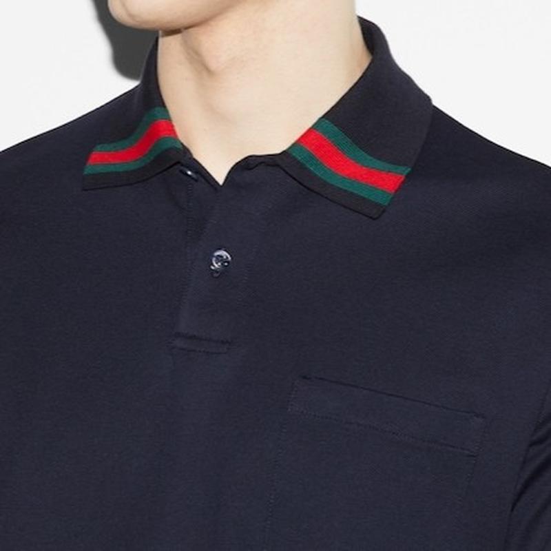 GUCCI（グッチ） メンズ ウェブ ストライプ コットン ポロシャツ