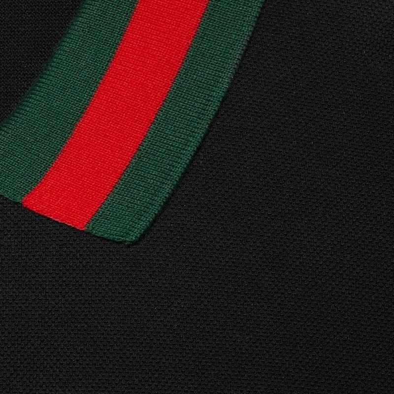 グッチ GUCCI メンズ ウェブ ストライプ カラー（襟）付き コットンピケ ポロシャツ【ブラック 】【送料無料】【正規品】の画像