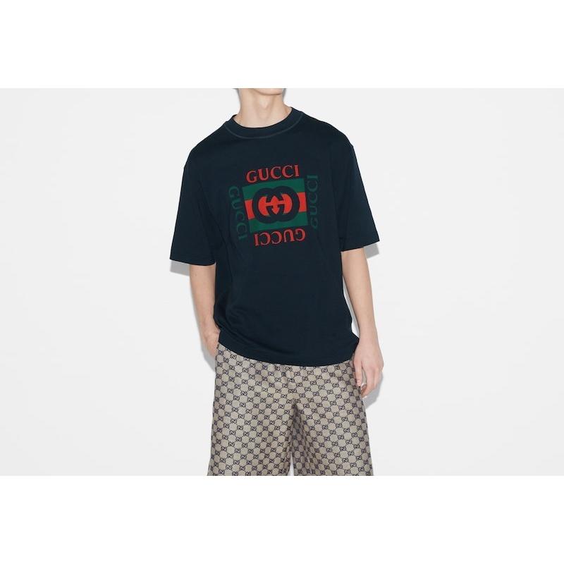 グッチ GUCCI メンズ GUCCI プリント コットンジャージー Tシャツ【ネイビー 】【送料無料】【正規品】の画像