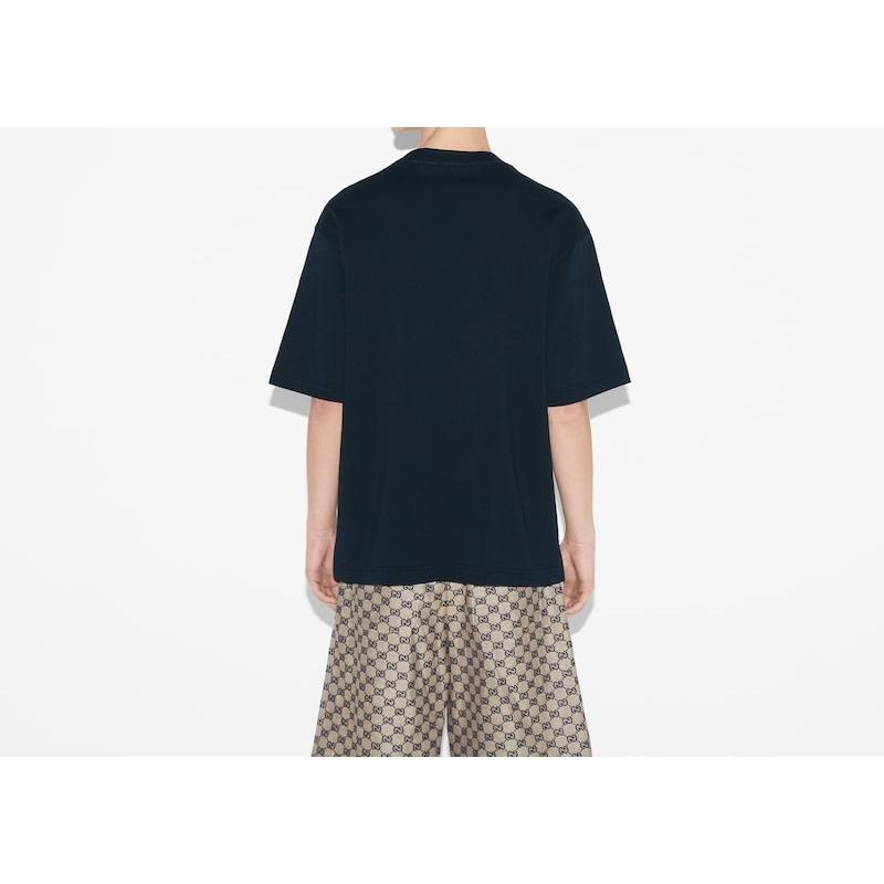 グッチ GUCCI メンズ GUCCI プリント コットンジャージー Tシャツ【ネイビー 】【送料無料】【正規品】の画像